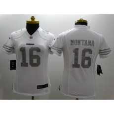 Women Nike San Francisco 49ers #16 Joe Montana Platinum White Limited Jersey