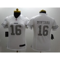 Women Nike San Francisco 49ers #16 Joe Montana Platinum White Limited Jersey