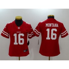 Women Nike San Francisco 49ers #16 Joe Montana Red 2017 Vapor Untouchable Stitched NFL Limited Jersey