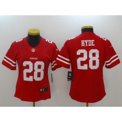 Women Nike San Francisco 49ers #28 Carlos Hyde Red 2017 Vapor Untouchable Stitched NFL Limited Jersey