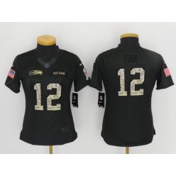 Women Nike Seattle Seahawks #12 Fan Anthracite 2016 Salute to Service NFL Jersey