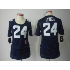 Women Nike Seattle Seahawks #24 Marshawn Lynch Breast Cancer Awareness Navy Blue NFL Jersey
