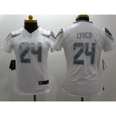 Women Nike Seattle Seahawks #24 Marshawn Lynch White Platinum NFL Limited Jersey