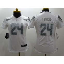 Women Nike Seattle Seahawks #24 Marshawn Lynch White Platinum NFL Limited Jersey