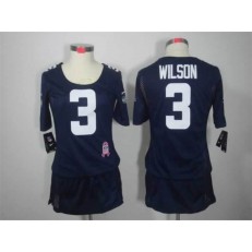 Women Nike Seattle Seahawks #3 Russell Wilson Breast Cancer Awareness Navy Blue NFL Jersey