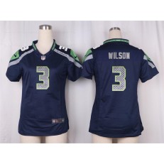 Women Nike Seattle Seahawks #3 Russell Wilson Game Steel Blue Team Color NFL Jersey