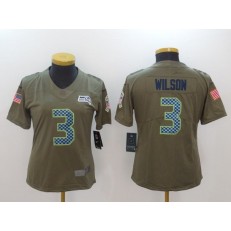 Women Nike Seattle Seahawks #3 Russell Wilson Olive 2017 Salute To Service Limited NFL Jersey