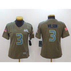 Women Nike Seattle Seahawks #3 Russell Wilson Olive 2017 Salute To Service Limited NFL Jersey