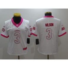 Women Nike Seattle Seahawks #3 Russell Wilson White Pink Stitched NFL Limited Rush Fashion Jersey