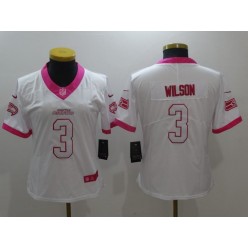 Women Nike Seattle Seahawks #3 Russell Wilson White Pink Stitched NFL Limited Rush Fashion Jersey