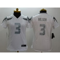 Women Nike Seattle Seahawks #3 Russell Wilson White Platinum NFL Limited Jersey