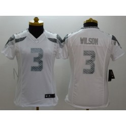 Women Nike Seattle Seahawks #3 Russell Wilson White Platinum NFL Limited Jersey