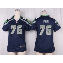 Women Nike Seattle Seahawks #76 Germain Ifedi Game Steel Blue Team Color NFL Jersey