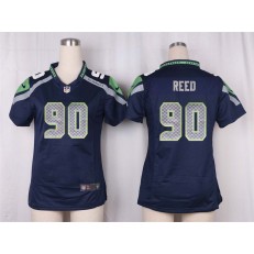 Women Nike Seattle Seahawks #90 Jarran Reed Game Steel Blue Team Color NFL Jersey