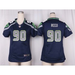 Women Nike Seattle Seahawks #90 Jarran Reed Game Steel Blue Team Color NFL Jersey