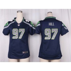 Women Nike Seattle Seahawks #97 Jordan Hill Game Steel Blue Team Color NFL Jersey