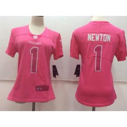 Women Nike Carolina Panthers #1 Cam Newton Pink Stitched NFL Limited Rush Fashion Jersey