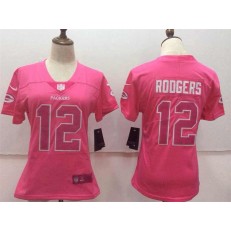Women Nike Green Bay Packers #12 Aaron Rodgers Pink Stitched NFL Limited Rush Fashion Jersey
