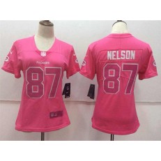 Women Nike Green Bay Packers #87 Jordy Nelson Pink Stitched NFL Limited Rush Fashion Jersey