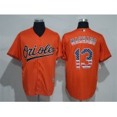 MLB Baltimore Orioles 13 Manny Machado Orange USA Flag New Cool Base Men Jersey