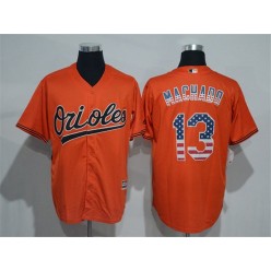 MLB Baltimore Orioles 13 Manny Machado Orange USA Flag New Cool Base Men Jersey