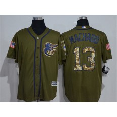 MLB Baltimore Orioles 13 Manny Machado Retired Green Salute to Service Majestic Baseball Men Jersey