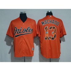 MLB Baltimore Orioles 13 Manny Machado Retired Orange Team Logo Ornamented Stitched Majestic Cool Base Men Jersey
