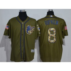 MLB Baltimore Orioles 8 Cal Ripken Retired Green Salute to Service Majestic Baseball Men Jersey