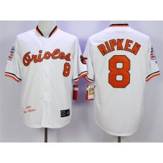 MLB Baltimore Orioles 8 Cal Ripken White Mitchell And Ness 1989 Throwback Cool Base Stitched Men Jersey