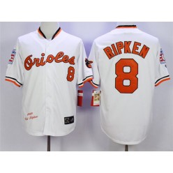 MLB Baltimore Orioles 8 Cal Ripken White Mitchell And Ness 1989 Throwback Cool Base Stitched Men Jersey