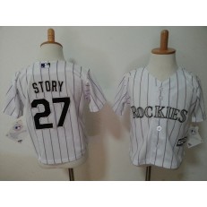 MLB Colorado Rockies 27 Trevor Story White Home Cool Base Toddler Jersey