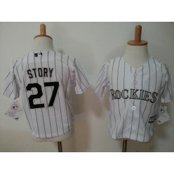 MLB Colorado Rockies 27 Trevor Story White Home Cool Base Toddler Jersey