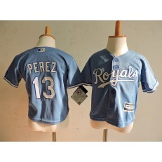 MLB Kansas City Royals 13 Salvador Perez Light Blue Alternate Cool Base Toddler Jersey