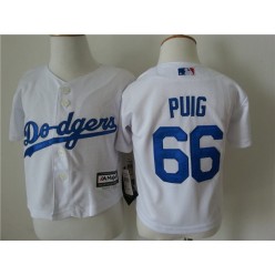 MLB Los Angeles Dodgers 66 Yasiel Puig White Cool Base Toddler Jersey