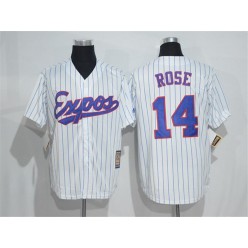 MLB Montreal Expos 14 Pete Rose 1982 White Pinstripe Majestic Cool Base Cooperstown Collection Player Men Jersey