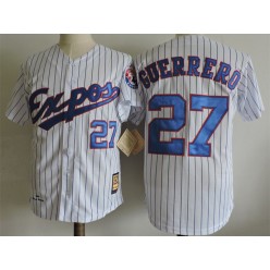 MLB Montreal Expos 27 Vladimir Guerrero White With Blue Pinstripe 2000 Throwback Men Jersey