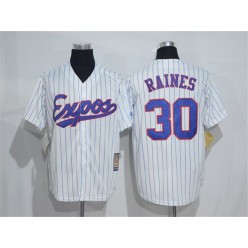 MLB Montreal Expos 30 Tim Raines 1982 White Pinstripe Majestic Cool Base Cooperstown Collection Player Men Jersey
