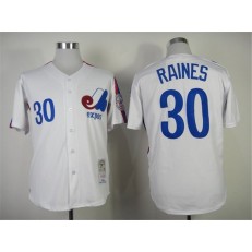 MLB Montreal Expos 30 Tim Raines 1982 White Throwback Men Jersey