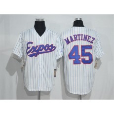 MLB Montreal Expos 45 Pedro Martinez 1982 White Pinstripe Majestic Cool Base Cooperstown Collection Player Men Jersey