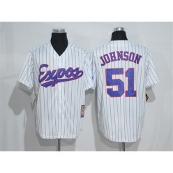 MLB Montreal Expos 51 Randy Johnson 1982 White Pinstripe Majestic Cool Base Cooperstown Collection Player Men Jersey