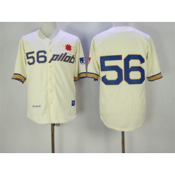 MLB Seattle Pilots 56 Jim Bouton 1969 Cream Throwback Men Jersey