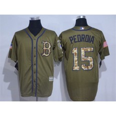 MLB Boston Red Sox 15 Dustin Pedroia Green Salute to Service Majestic Baseball Men Jersey