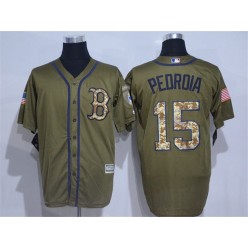 MLB Boston Red Sox 15 Dustin Pedroia Green Salute to Service Majestic Baseball Men Jersey