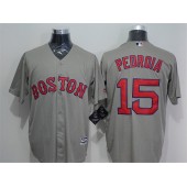 MLB Boston Red Sox 15 Dustin Pedroia Replica Grey Road Cool Base Men Jersey