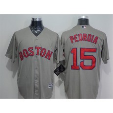 MLB Boston Red Sox 15 Dustin Pedroia Replica Grey Road Cool Base Men Jersey