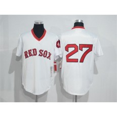 MLB Boston Red Sox 27 Carlton Fisk White Throwback Cool Base Men Jersey
