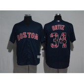 MLB Boston Red Sox 34 David Ortiz Navy Blue Team Logo Ornamented Stitched Majestic Cool Base Men Jersey
