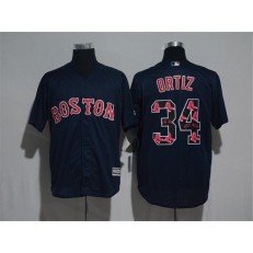 MLB Boston Red Sox 34 David Ortiz Navy Blue Team Logo Ornamented Stitched Majestic Cool Base Men Jersey