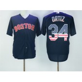 MLB Boston Red Sox 34 David Ortiz Navy Blue USA Flag Fashion Baseball Men Jersey