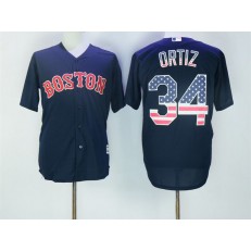 MLB Boston Red Sox 34 David Ortiz Navy Blue USA Flag Fashion Baseball Men Jersey